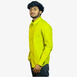 Men's Lime Green Casual Cotton Shirt | Full Sleeve Regular Fit Button-Down Shirt